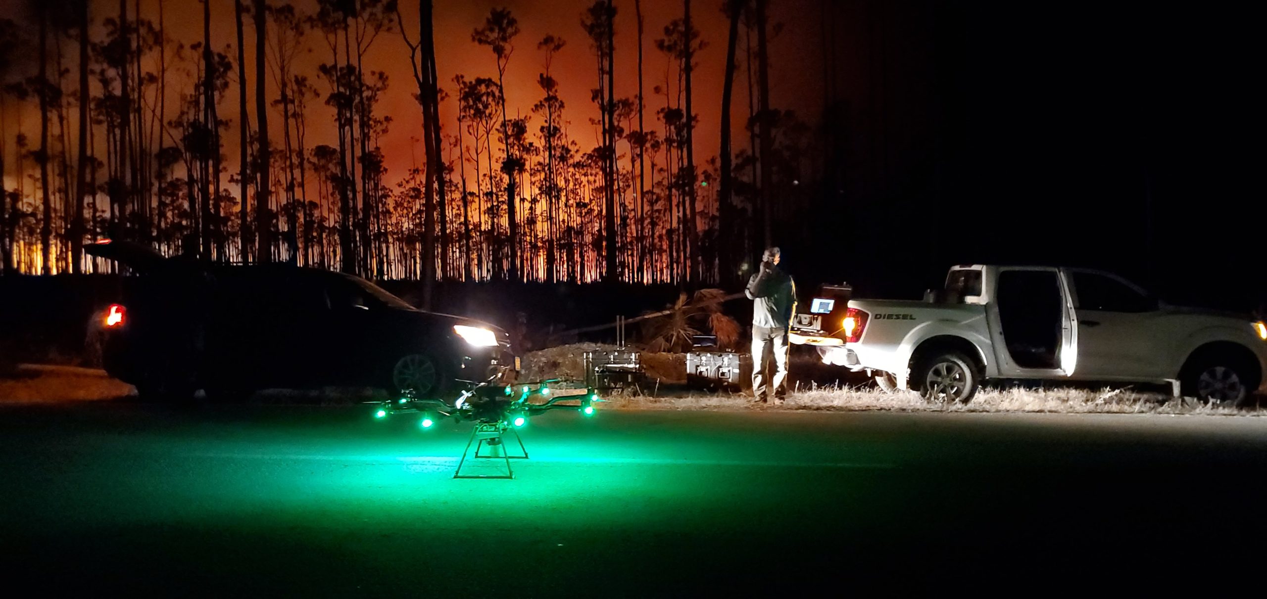 The Swift Engineering UAS team preparing another launch to assess wildfire threats in the Bahamas.